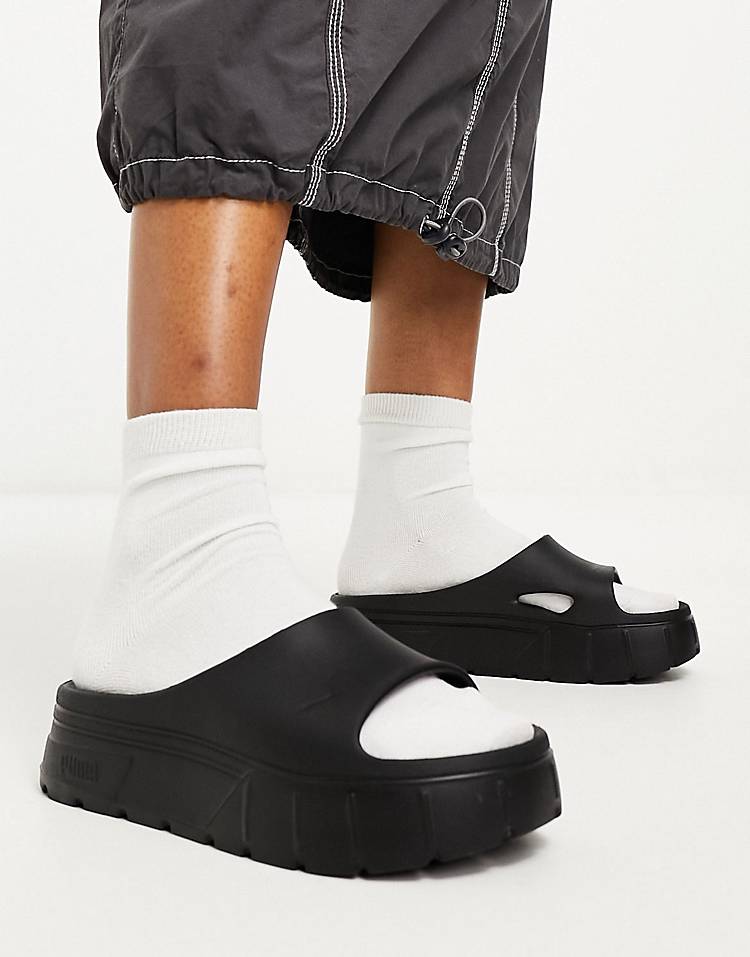 PUMA Mayze Stack Injex sliders in black